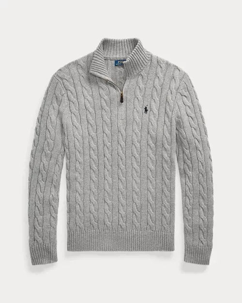 Classic RL Cotton Jumper with Cable Knit and Zip Collar