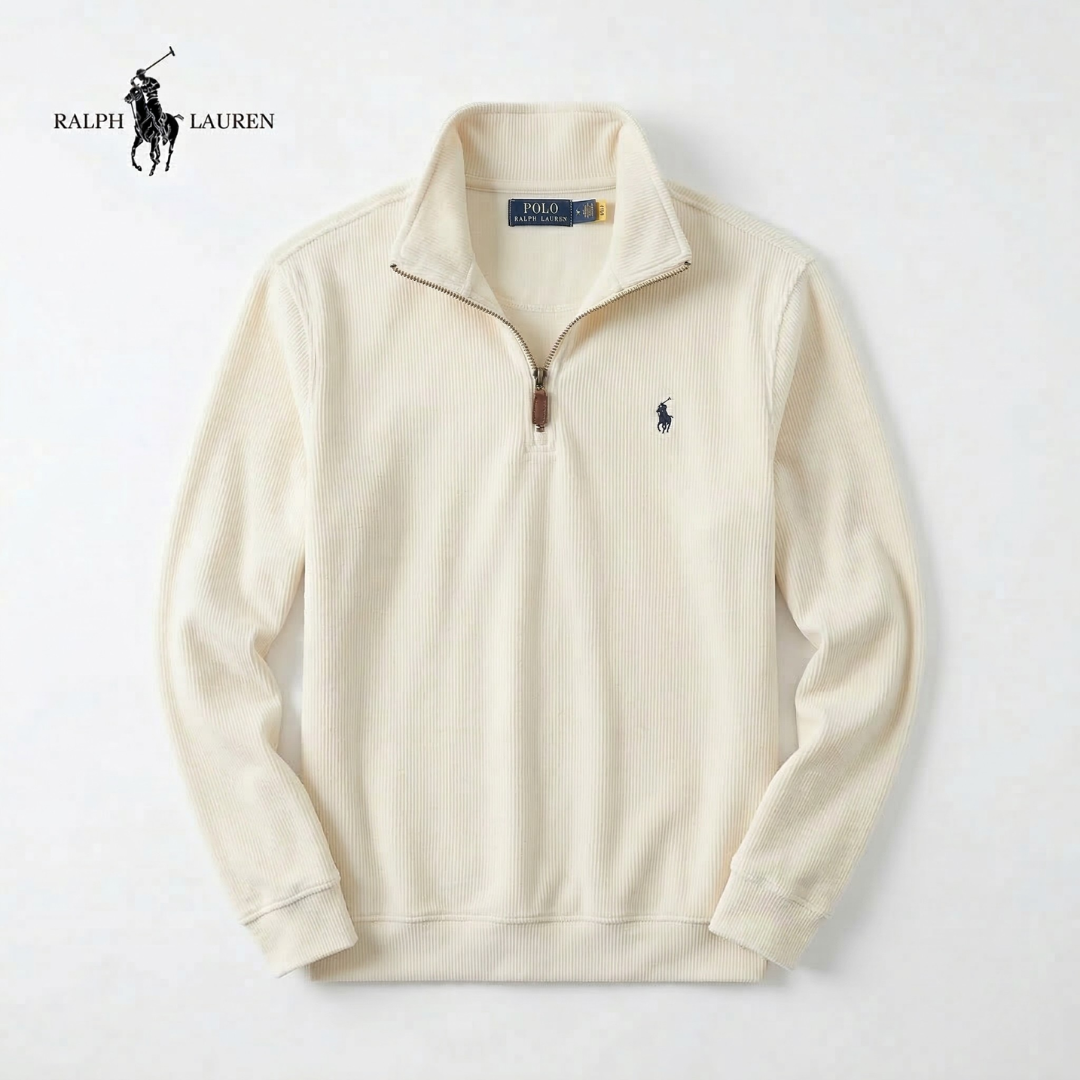 RL Men's Soft Cotton Sweater – Stand-Up Collar with Zipper & Long Sleeves