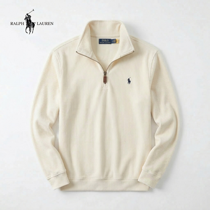 RL Men's Soft Cotton Sweater – Stand-Up Collar with Zipper & Long Sleeves
