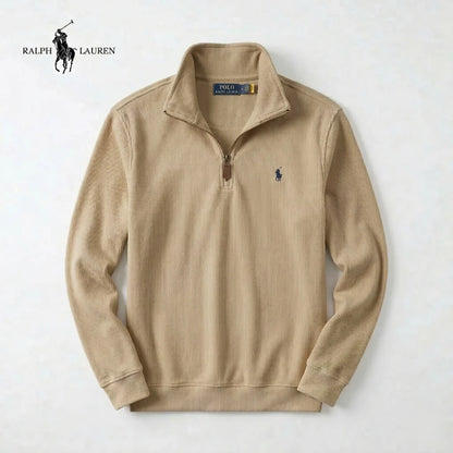 RL Men's Soft Cotton Sweater – Stand-Up Collar with Zipper & Long Sleeves