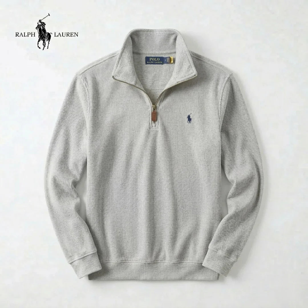 RL Men's Soft Cotton Sweater – Stand-Up Collar with Zipper & Long Sleeves
