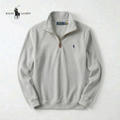 RL Men's Soft Cotton Sweater – Stand-Up Collar with Zipper & Long Sleeves