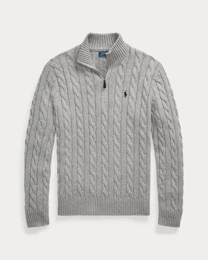 Classic RL Cotton Jumper with Cable Knit and Zip Collar
