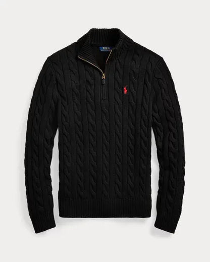 Classic RL Cotton Jumper with Cable Knit and Zip Collar