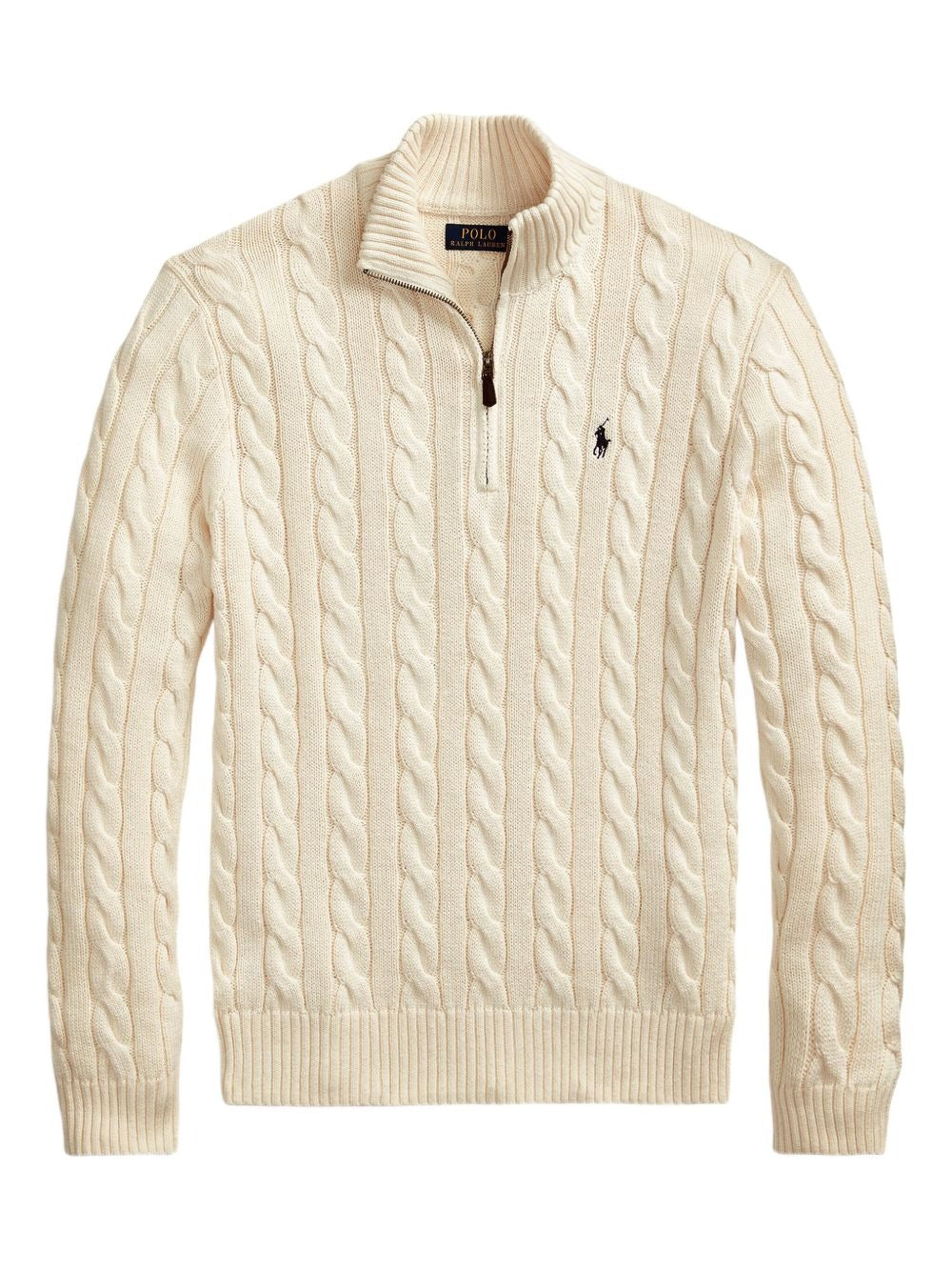 Classic RL Cotton Jumper with Cable Knit and Zip Collar