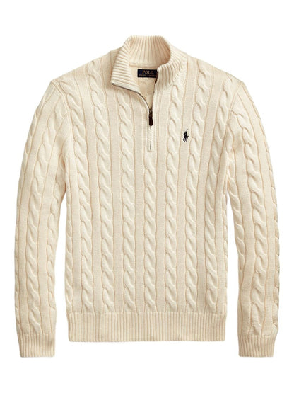 Classic RL Cotton Jumper with Cable Knit and Zip Collar