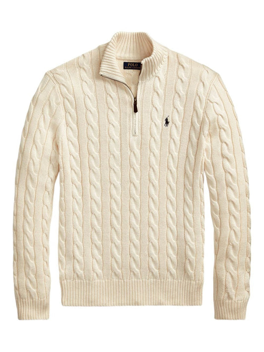 Classic RL Cotton Jumper with Cable Knit and Zip Collar