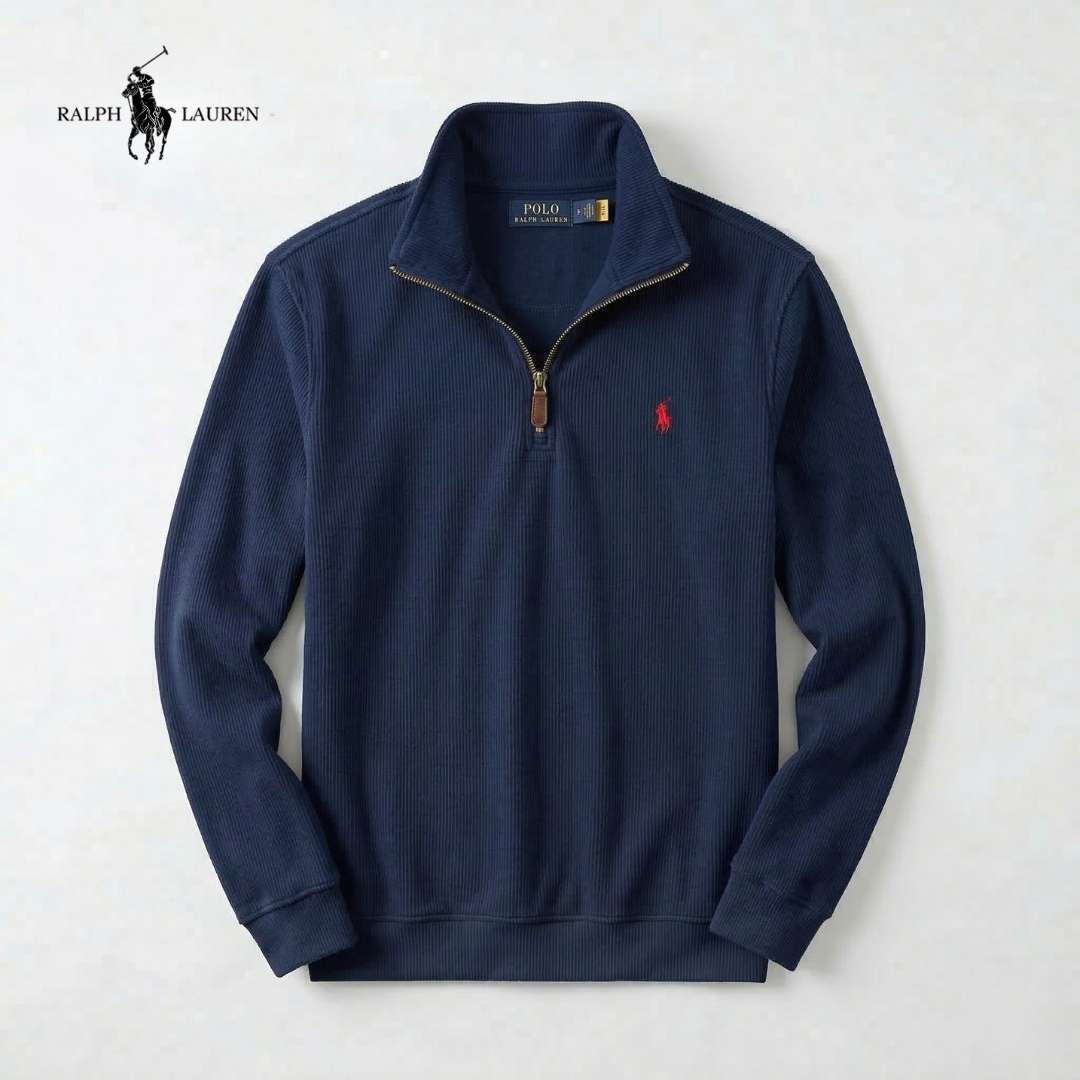 RL Men's Soft Cotton Sweater – Stand-Up Collar with Zipper & Long Sleeves