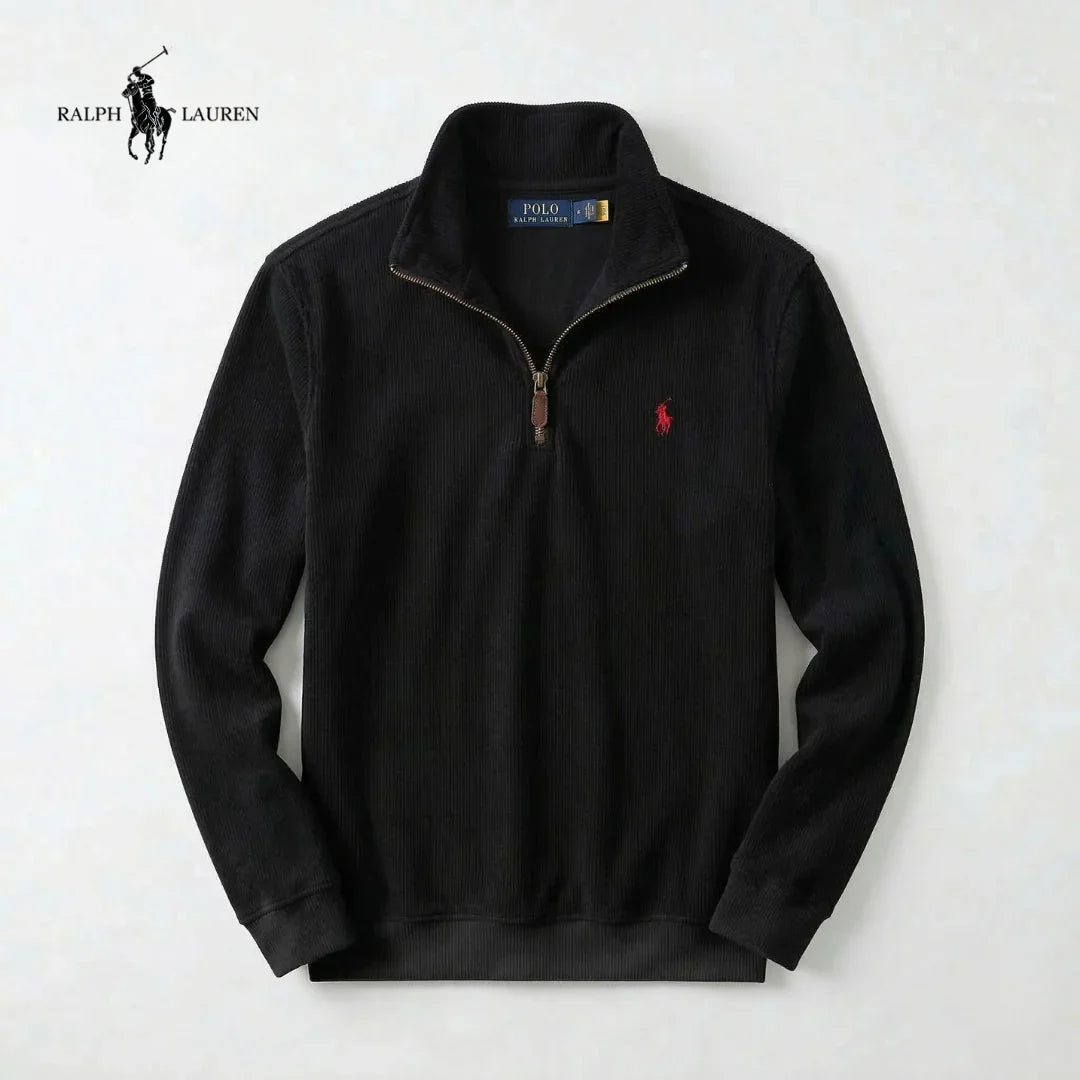 RL Men's Soft Cotton Sweater – Stand-Up Collar with Zipper & Long Sleeves